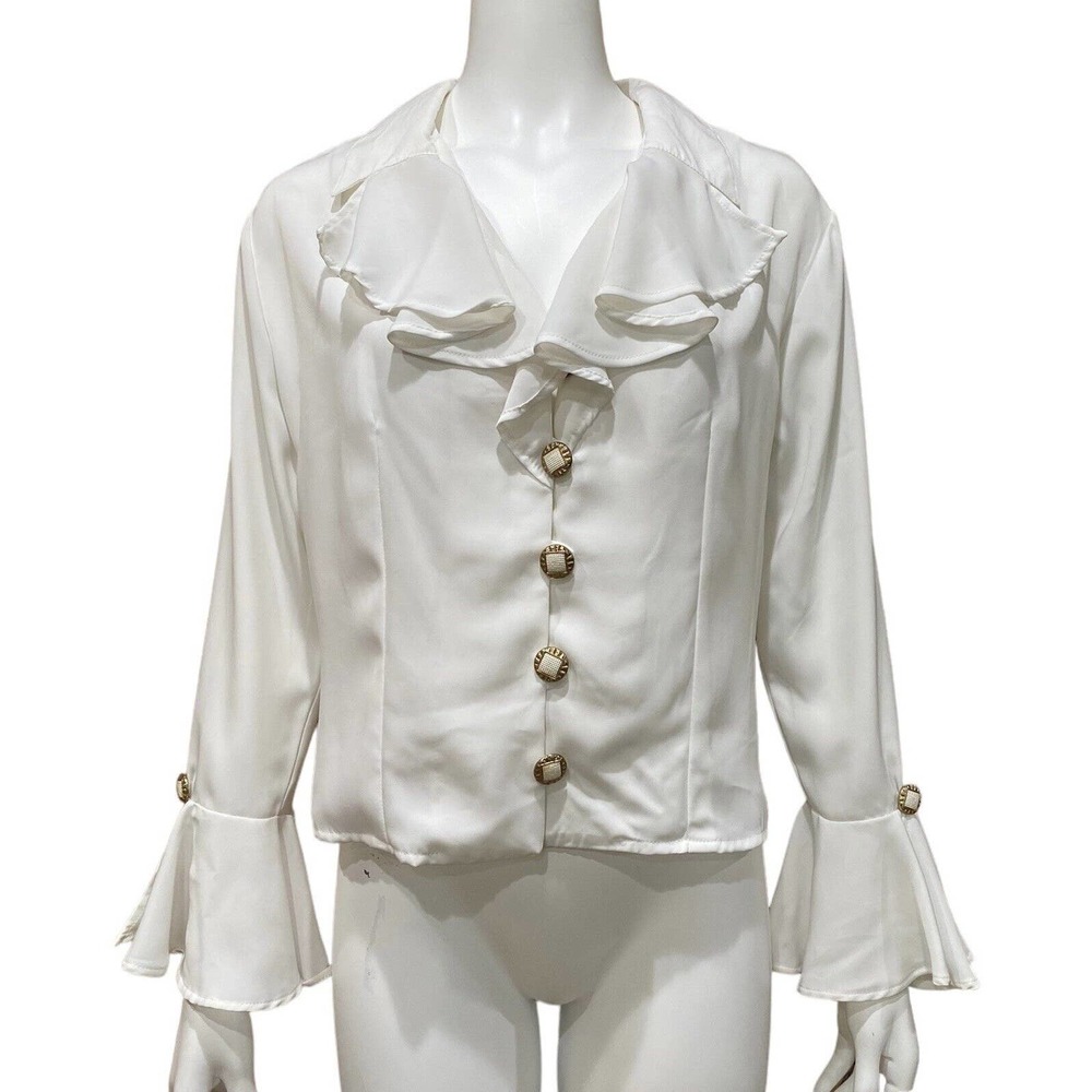 Vintage Ruffle White Blouse Top Ultra-Sexy Hippie Retro size 8 - Picture 1 of 15